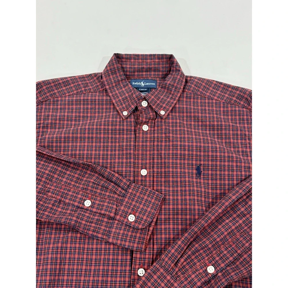 Ralph Lauren Shirt Youth Boys Large‎ (14-16) Red Plaid Long Sleeve Button Down